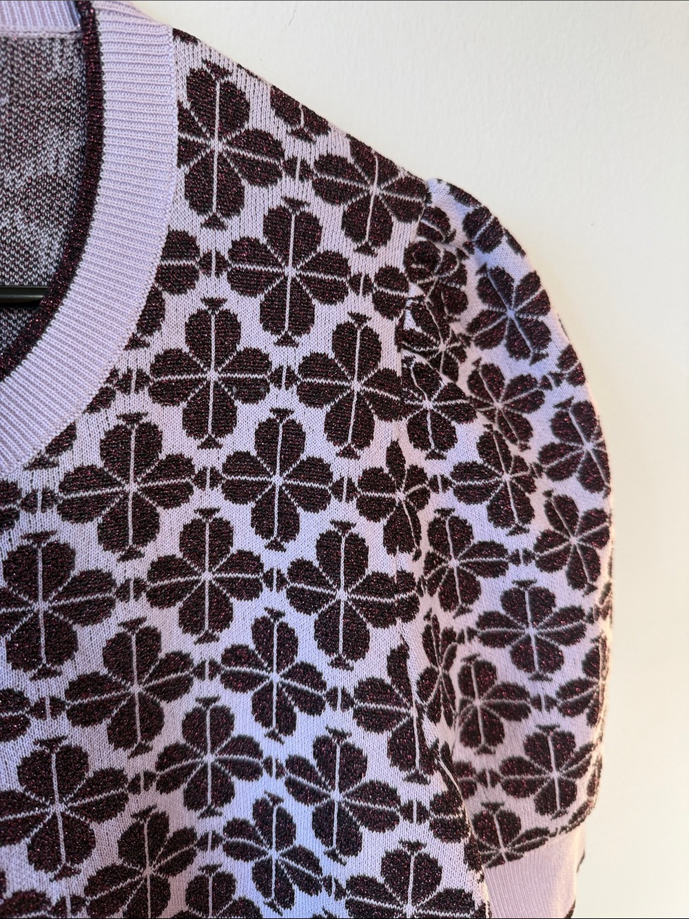 kate spade Lavender and Sparkly Purple Floral Puff-Sleeve Knit Top - Picture 2 of 4